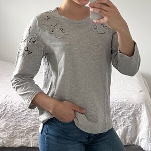 Gray Cotton Top with Floral Detailing